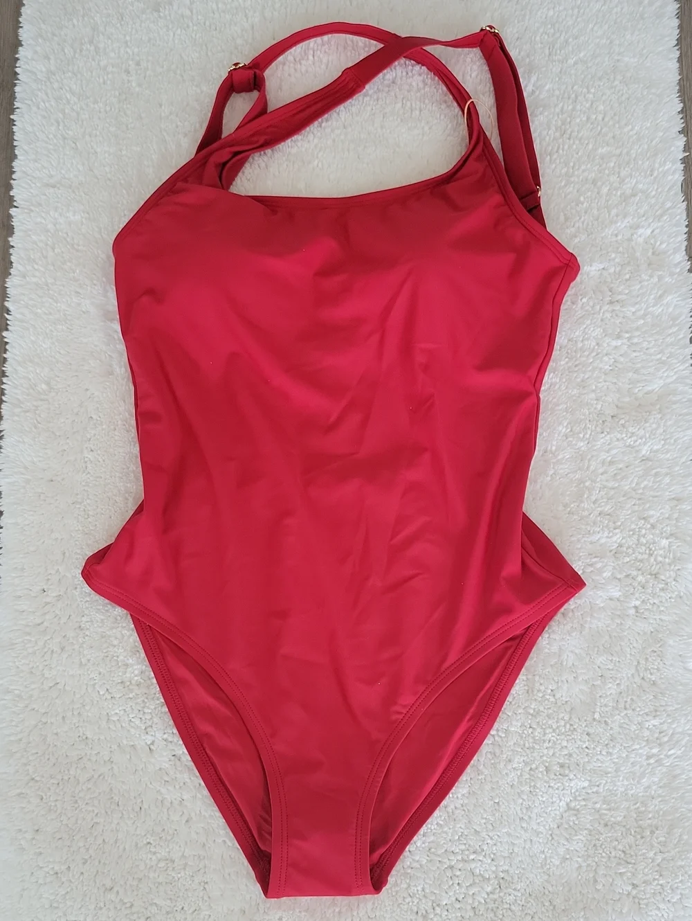 Quince Italian Cross Back One-Piece Swimsuit In Dark Red Medium NWT